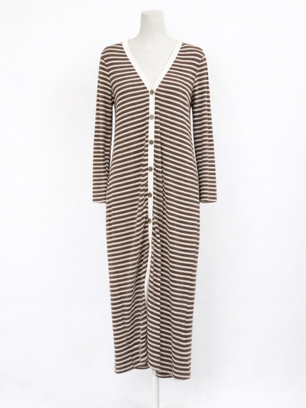 Brown and White Striped Maxi Button-Front Dress